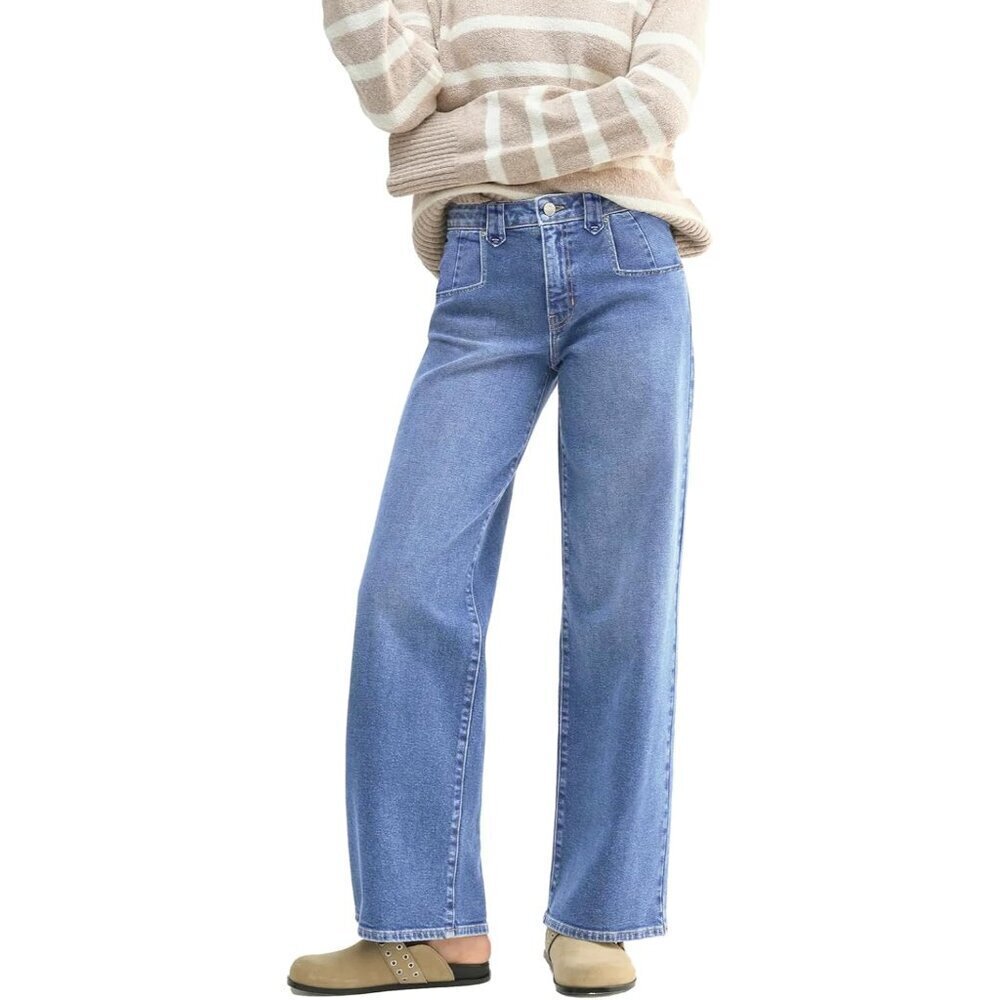 Women's Stretchy Straight Leg Mid Rise Baggy Jeans Y2K Vintage Style